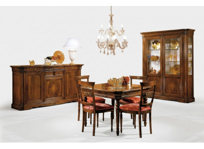 Iesszëmmer Set Iessdësch 4x Stull Kommode Vitrin Garnitur Dësch Grupp 7tlg Miwwelen