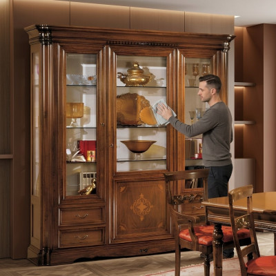 Vitrine 3 Dier Schaf Vitrinnen Wunnzëmmer Schief Design Schaf Miwwelen Glas Nei