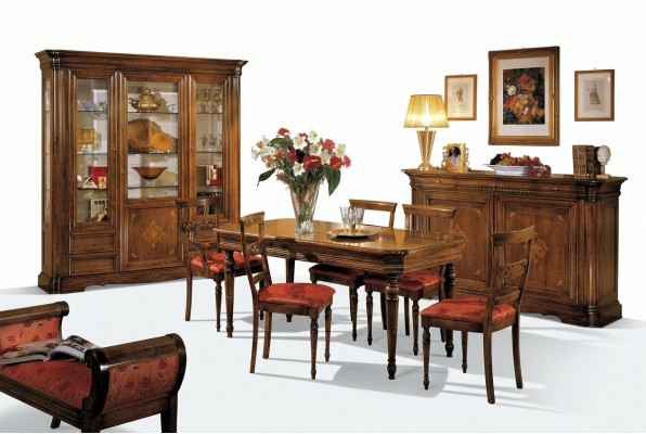 Design Iesszëmmer Set Garnitur 7tlg Holz Miwwelen Kommode 4x Stull Dësch Vitrin Nei