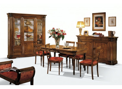 Design Iesszëmmer Set Garnitur 7tlg Holz Miwwelen Kommode 4x Stull Dësch Vitrin Nei