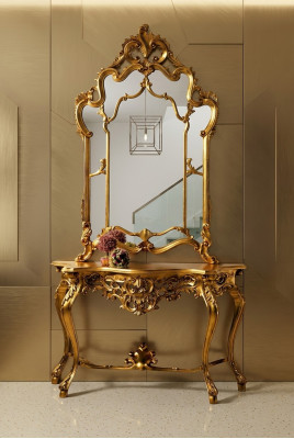 Spigelkonsol Landhausstil Konsol Schminktisch mat Spigel Konsolendësch Gold