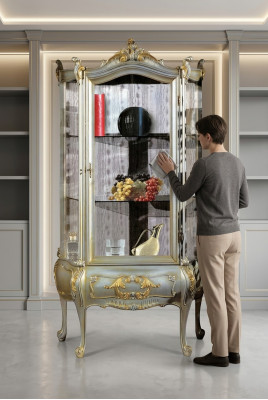 Barock Miwwele Italienesch Vitrine Schaf Miwwele Schief Echt Holz Regal Elegant