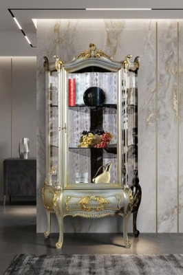 Barock Miwwele Italienesch Vitrine Schaf Miwwele Schief Echt Holz Regal Elegant