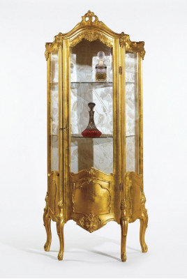 Gëllenen Holzkabinetts Vitrin Glas Schiefchen Regal Vitrine Italienesch Miwwelen nei