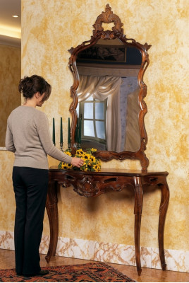 Spigelkonsol Landhausstil Konsol Schreifdësch mat Spigel Konsoldësch Braun