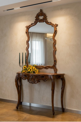 Spigelkonsol Landhausstil Konsol Schreifdësch mat Spigel Konsoldësch Braun