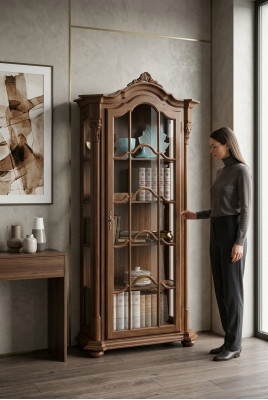 Vitrin Wunnzëmmer Miwwelen Kommode Massivt Holz Vitrinnen Glas Schaf Echt Holz