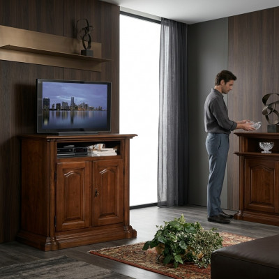 TV Sideboard RTV Wunnzëmmer Design Regal Holz Regaler Lowboard Italien Bruin