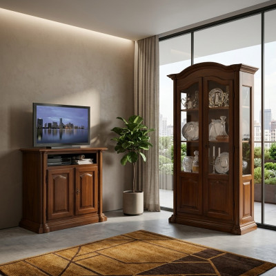 TV Sideboard RTV Wunnzëmmer Design Regal Holz Regaler Lowboard Italien Bruin