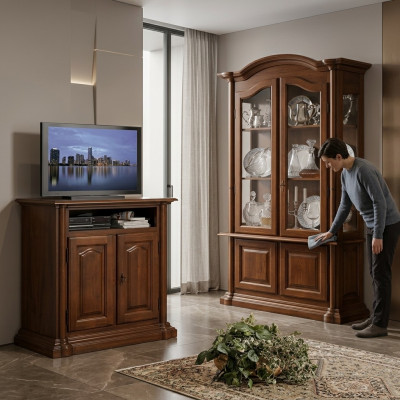 Vitrine Glas Wunnzëmmer Schaf Echt Holz Vitrine Miwwelen Anrichte Massivt Holz