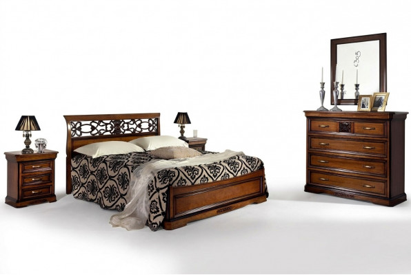 Komplett Schlofkummer Set Holz Brongt Bett 2x Nuetsdësch Kommode Spigel Nei