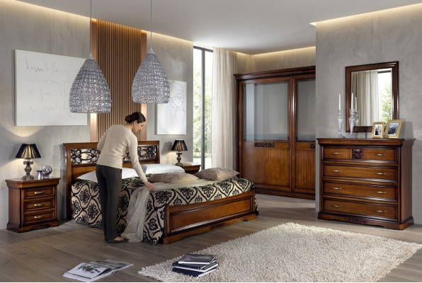 Schlofkummer Holz Braun Bett Luxus Miwwelen Vaccari cav giovanni Massivholz Nei
