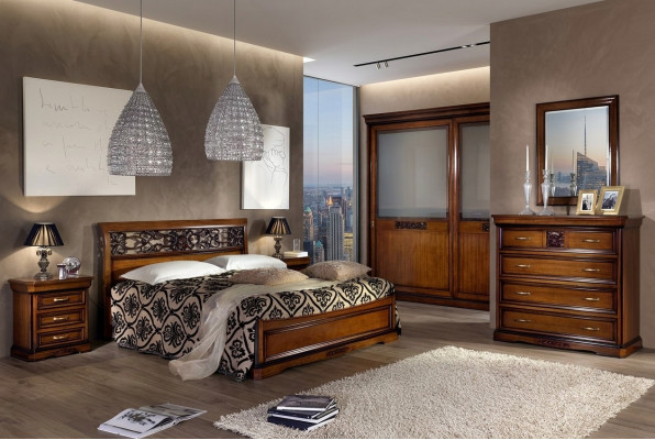 Schlofkummer Holz Braun Bett Luxus Miwwelen Vaccari cav giovanni Massivholz Nei