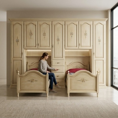 Klassesche Kleederschaf mat Better Hotel Ariichtung Bett Schaf Set Miwwelen