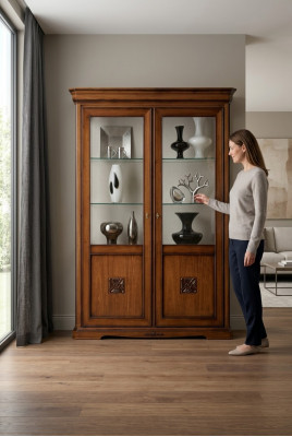 Vitrinen Glas Schaf Echt Holz Vitrin Wunnzëmmer Miwwelen Anrichte Massiv Holz