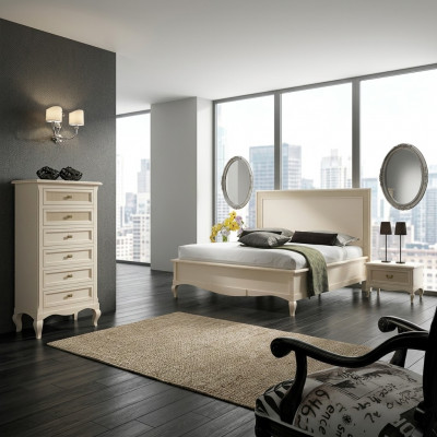 Italienesch Schlofkummerméiwelen Bett Nuetsdësch Massivt Holz Better Set 4tlg.