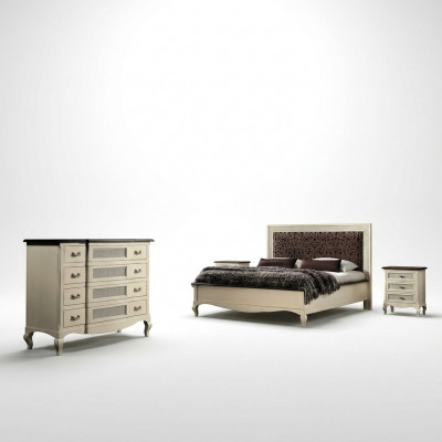 Luxus Schlofzëmmer Set 4tlg. Bett 2 Nuetsdëscher Kommode Massivholz Miwwelen Italien