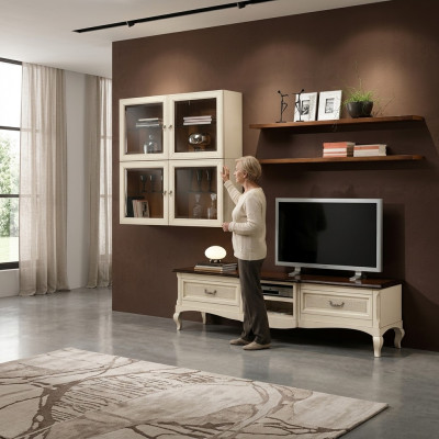 Wohnwand Set 7-deelech. Wunnzëmmer RTV Vitrin Regal Modern Garnitur Grupp Holz Nei