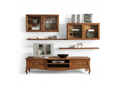 Wunnzëmmer Set Vitrin TV Kommode Couchtisch Kommoden Schaf Holz Nei 7 deeleger.