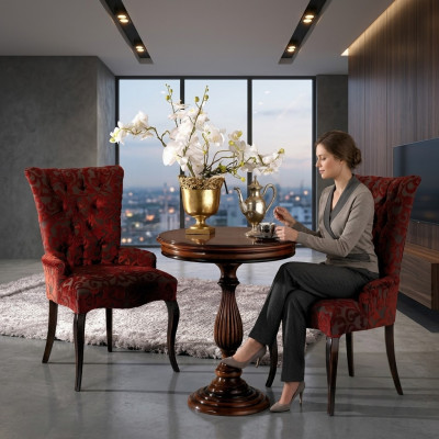 Wunnzëmmer Lehn Stiller Luxus Fauteuil Still Holz Braun Italienesch Miwwelen Polsterung