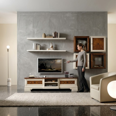 Wunnwand Wunnzëmmer Set Vitrine Schaf Regal Set Wunnwänn Regal Fernsehwand