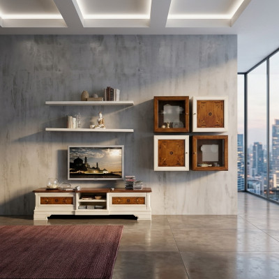 Wunnwand Wunnzëmmer Set Vitrine Schaf Regal Set Wunnwänn Regal Fernsehwand