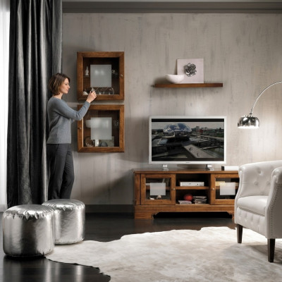 Wohnwand Set 3tlg. Wunnzëmmer RTV Vitrin Kredenz Regal Luxus Wandschränke Nei