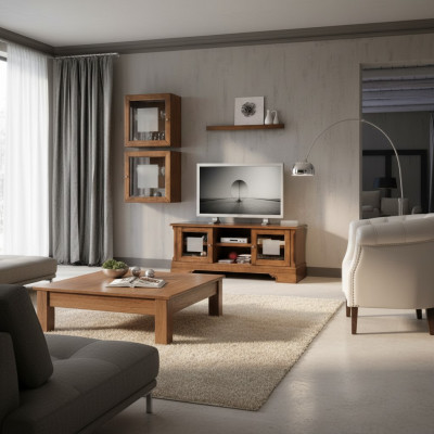 Wohnwand Set 3tlg. Wunnzëmmer RTV Vitrin Kredenz Regal Luxus Wandschränke Nei