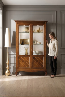 Living Zëmmer Anrichte Glas Schaf Vitrine Iesszëmmer Anrichte Holz Schief Miwwelen