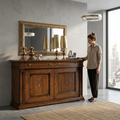 Massivholz Kommode mat Spigel Sideboard Kommoden Set Italienesch Miwwelen 2tlg.