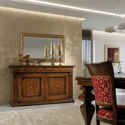 Massivholz Kommode mat Spigel Sideboard Kommoden Set Italienesch Miwwelen 2tlg.
