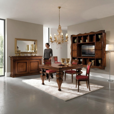 Design Iesszëmmer Set Garnitur Holz Miwwel Kommode 4x Stull Dësch Komplett 7tlg.