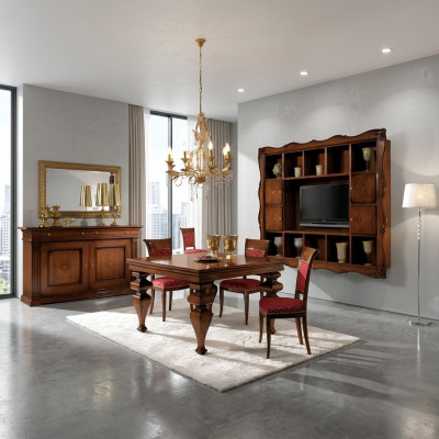 Design Iesszëmmer Set Garnitur Holz Miwwel Kommode 4x Stull Dësch Komplett 7tlg.