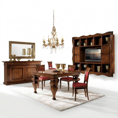Design Iesszëmmer Set Garnitur Holz Miwwel Kommode 4x Stull Dësch Komplett 7tlg.