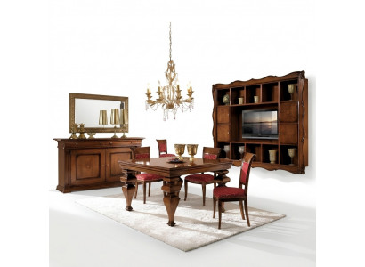 Design Iesszëmmer Set Garnitur Holz Miwwel Kommode 4x Stull Dësch Komplett 7tlg.