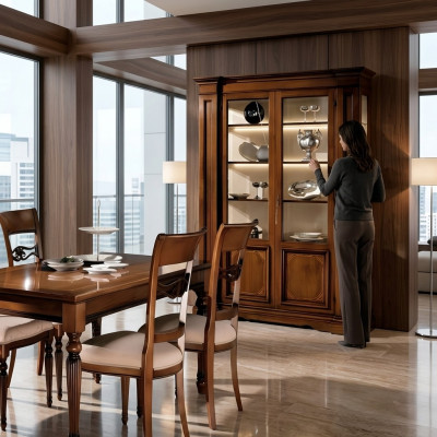 Vitrinn Holz Luxus Schranken Klassesch Buffet Design Miwwel Italienesch Braun