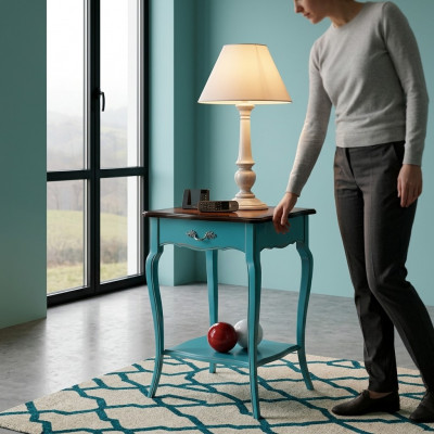 Konsolennuechtstëppel Schlofkummer Säitendësch Modernen Design Miwwelen Holz Azurblo.