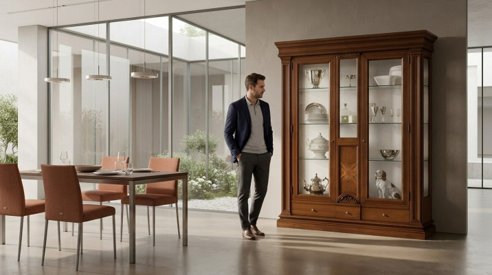 Holz Vitrine Glas Schaf Echt Holz Beweeglech Vitrine Wunnzëmmer Miwwelen Massiv