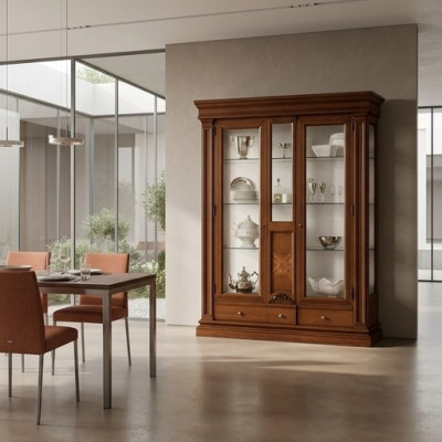 Holz Vitrine Glas Schaf Echt Holz Beweeglech Vitrine Wunnzëmmer Miwwelen Massiv