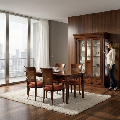 Iesszëmmer Iessdësch Still Kommode Vitrinn Grupp Garnitur Holz Braun 7 tlg. Set