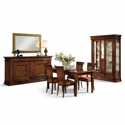 Iesszëmmer Iessdësch Still Kommode Vitrinn Grupp Garnitur Holz Braun 7 tlg. Set