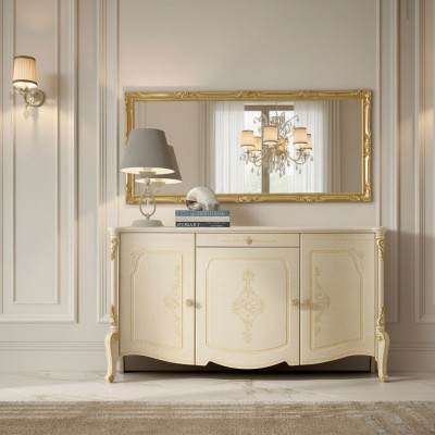 Kommode mat Spigel Holz Kommoden Miwwelen Schaf Schlofzëmmer Schwaarz Sideboard