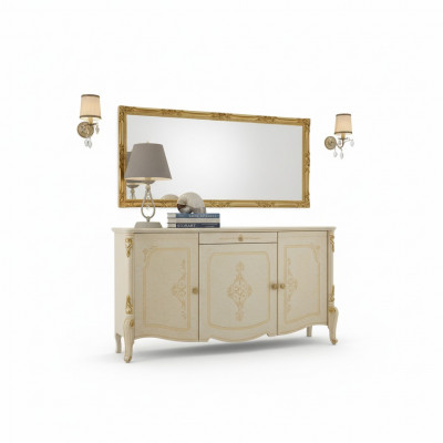 Kommode mat Spigel Holz Kommoden Miwwelen Schaf Schlofzëmmer Schwaarz Sideboard