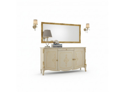 Kommode mat Spigel Holz Kommoden Miwwelen Schaf Schlofzëmmer Schwaarz Sideboard