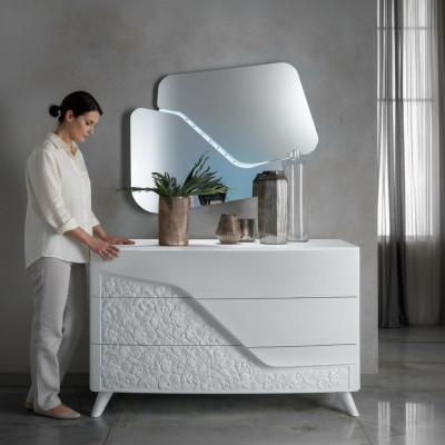 Kommod mat Spigel Holz Kommoden Miwwelen Schaf Schlofzëmmer Wäiss Sideboard Neit