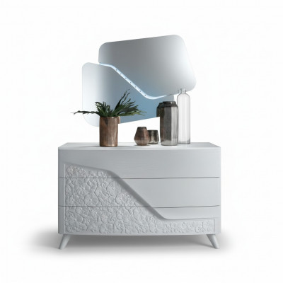 Kommod mat Spigel Holz Kommoden Miwwelen Schaf Schlofzëmmer Wäiss Sideboard Neit