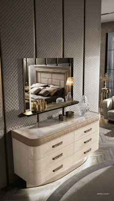 Kommode mat Spigel Sideboard Kommoden Set Italienesch Miwwelen 2-Stéck. Schaf Holz