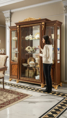 Vitrine Holz Glas Schaf Echt Holz Anrichte Vitrine Wunnzëmmer Miwwelen Italien