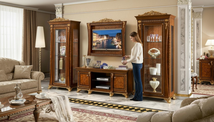 TV Stänner Schaf Luxus Wunnzëmmerstëschreiwen Wunnraum Zeil Neit Set Vitrin Holz Miwwelen