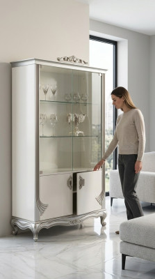 Vitrine Luxus Holzschränk Italienesch Miwwelen Wunnzëmmer Anrichte Glas